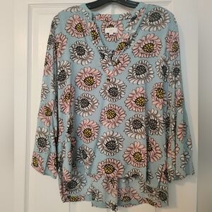 Loft V-Neck Peony Floral Long-Sleeved Blouse Size M
